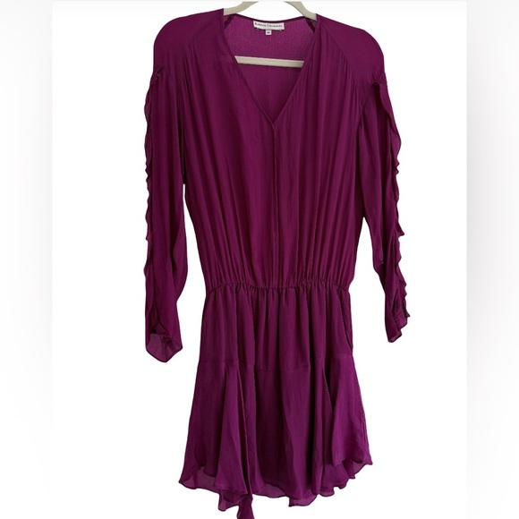 KARINA GRIMALDI Cranberry Purple Silk Long Sleeve Mini Dress M - Picture 2 of 10